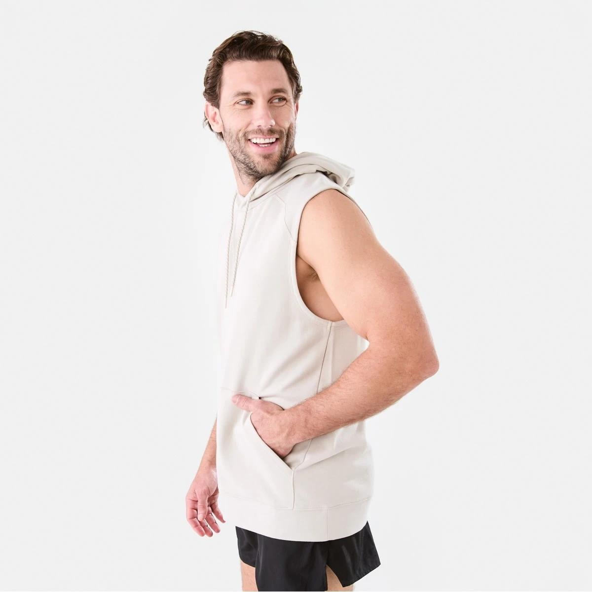 2 Active Mens Sleeveless Hoodie Sil Beige, 2 of 6
