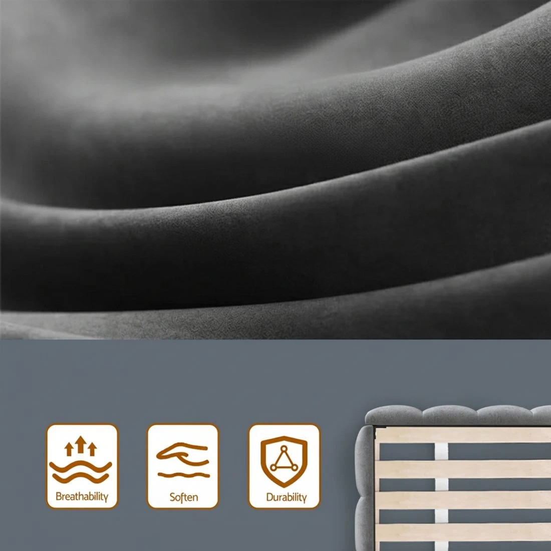 6 Artiss King Size Bed Frame Plush Soft Headboard Velvet Platform Base for Modern Bedrooms - Grey, 6 of 6