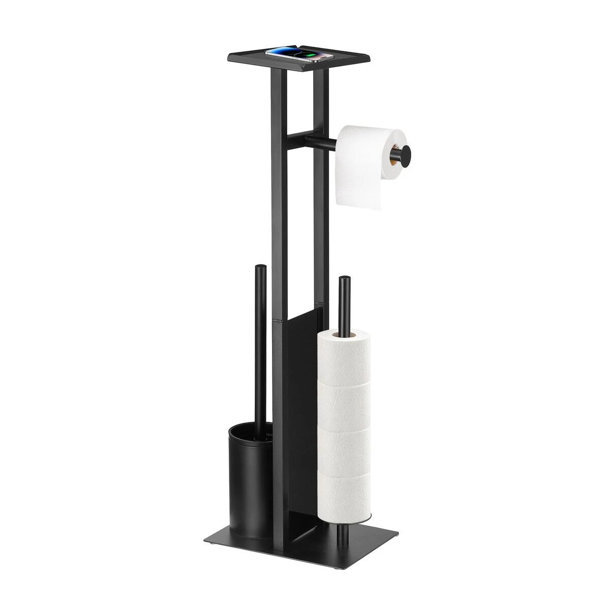 1 LUXSUITE Toilet Paper Roll Holder with Brush Phone Shelf Free Standing Tissue Storage Dispenser, 1 of 4