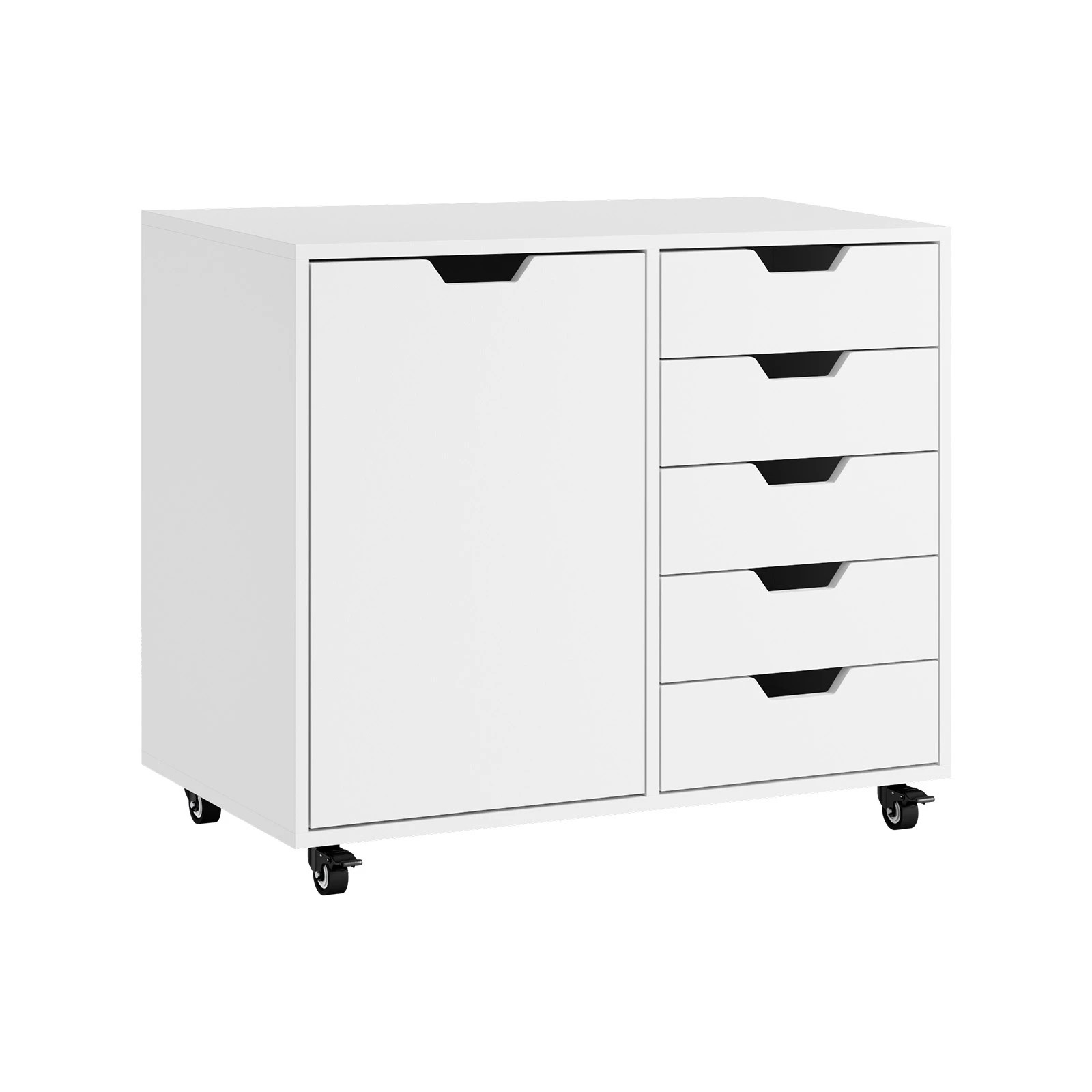 1 Oikiture Filing Cabinet 1 Door 5 Drawer Mobile Office Storage Cabinet - White, 1 of 7