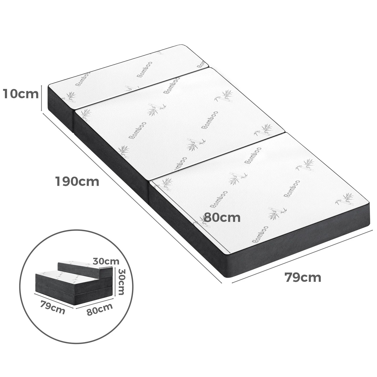 4 Starry Eucalypt Foldable Mattress Folding Foam Bamboo Portable 79X190CM - White, 4 of 4