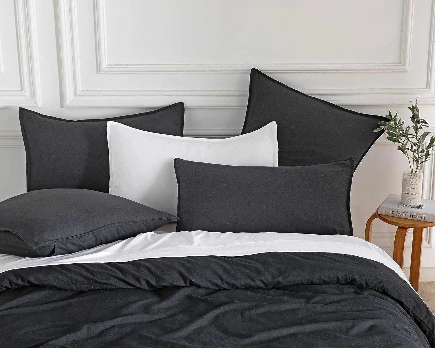 2 CleverPolly 2-Pack Vintage Washed Microfibre Standard Pillowcases - Black, 2 of 4