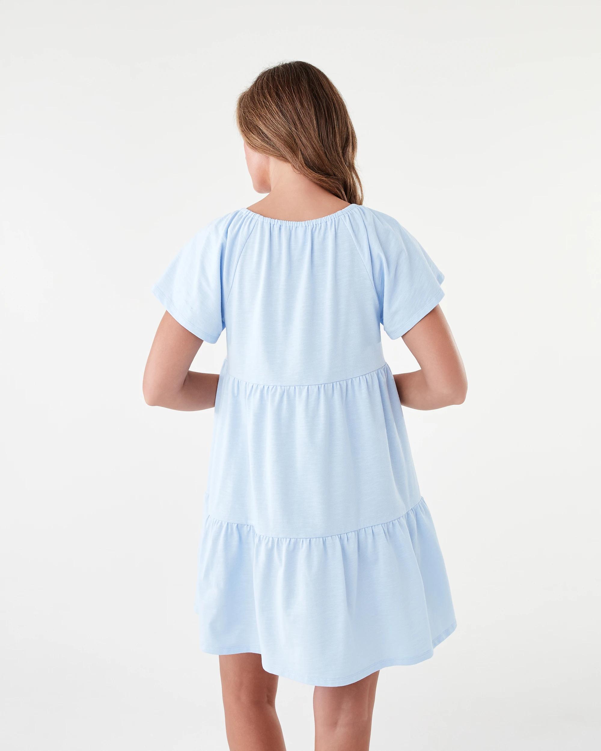 3 Short Sleeve Frill Tiered Jersey Mini Dress Powd Blue, 3 of 8