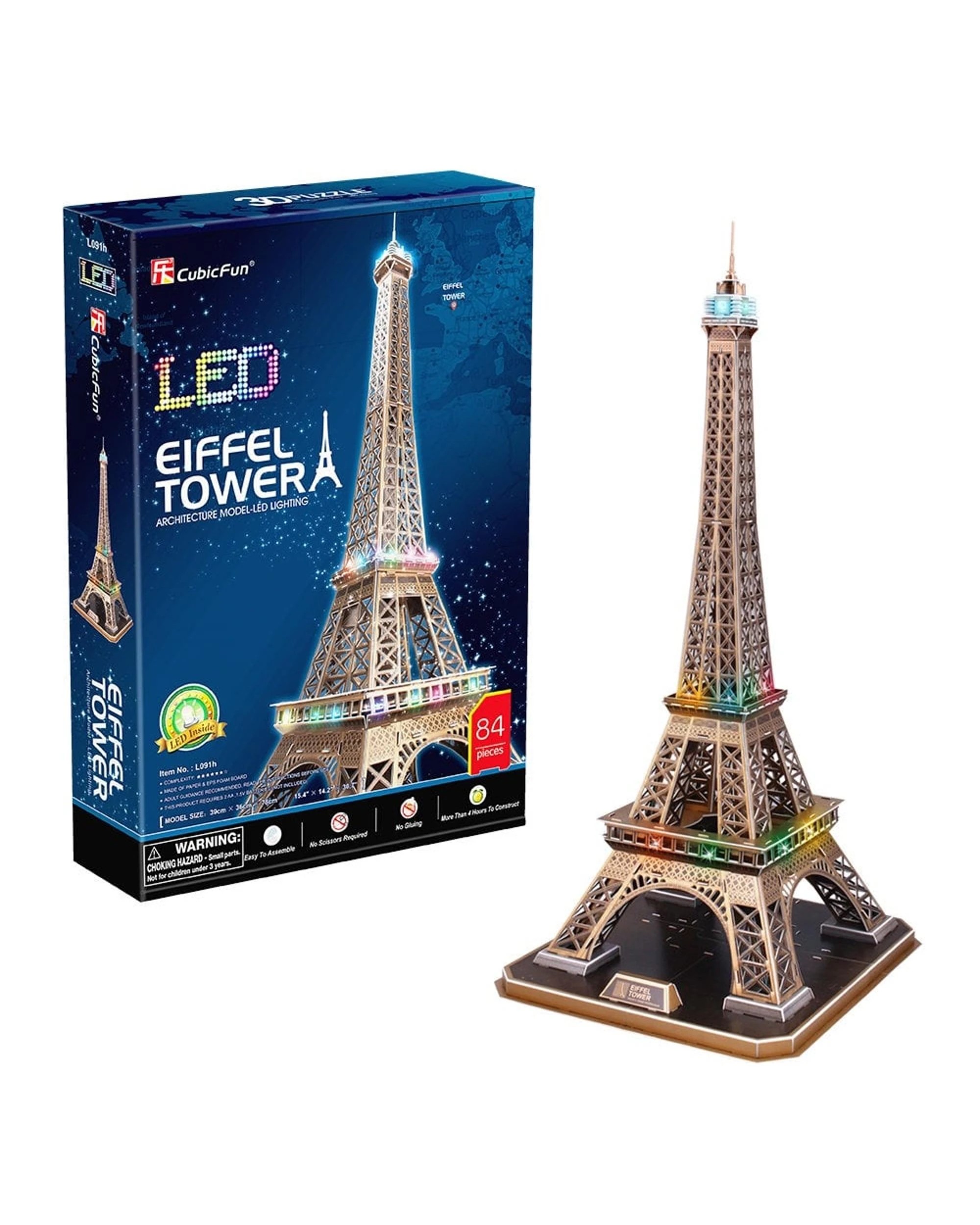 1 CubicFun LED Eiffel Tower 84 Piece 3D Puzzle Model Kit, 1 of 3