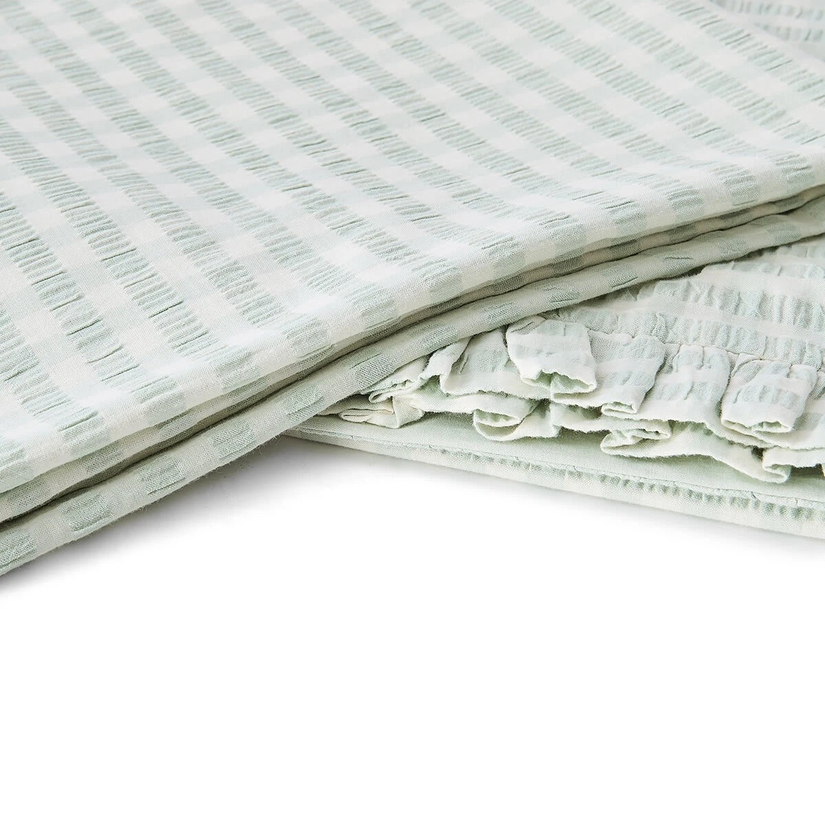 6 Gingham Ruffle Cotton Quilt Cover Set - Double Bed, Sage, 6 of 6