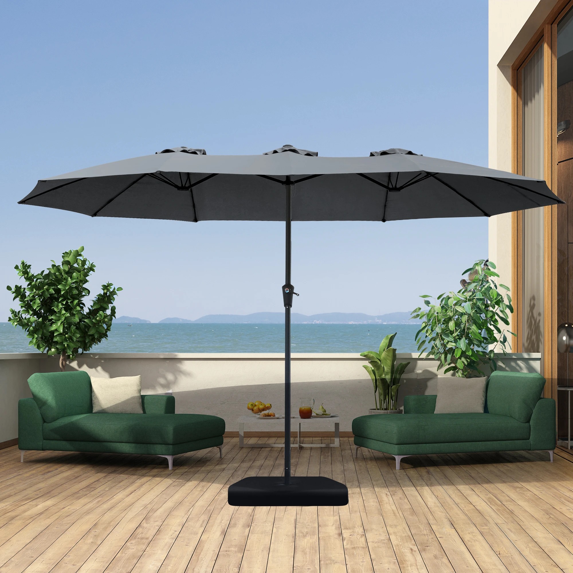 8 Centra 4.5x2.6M Outdoor Double Large Patio Umbrella with Base - Grey, 8 of 9
