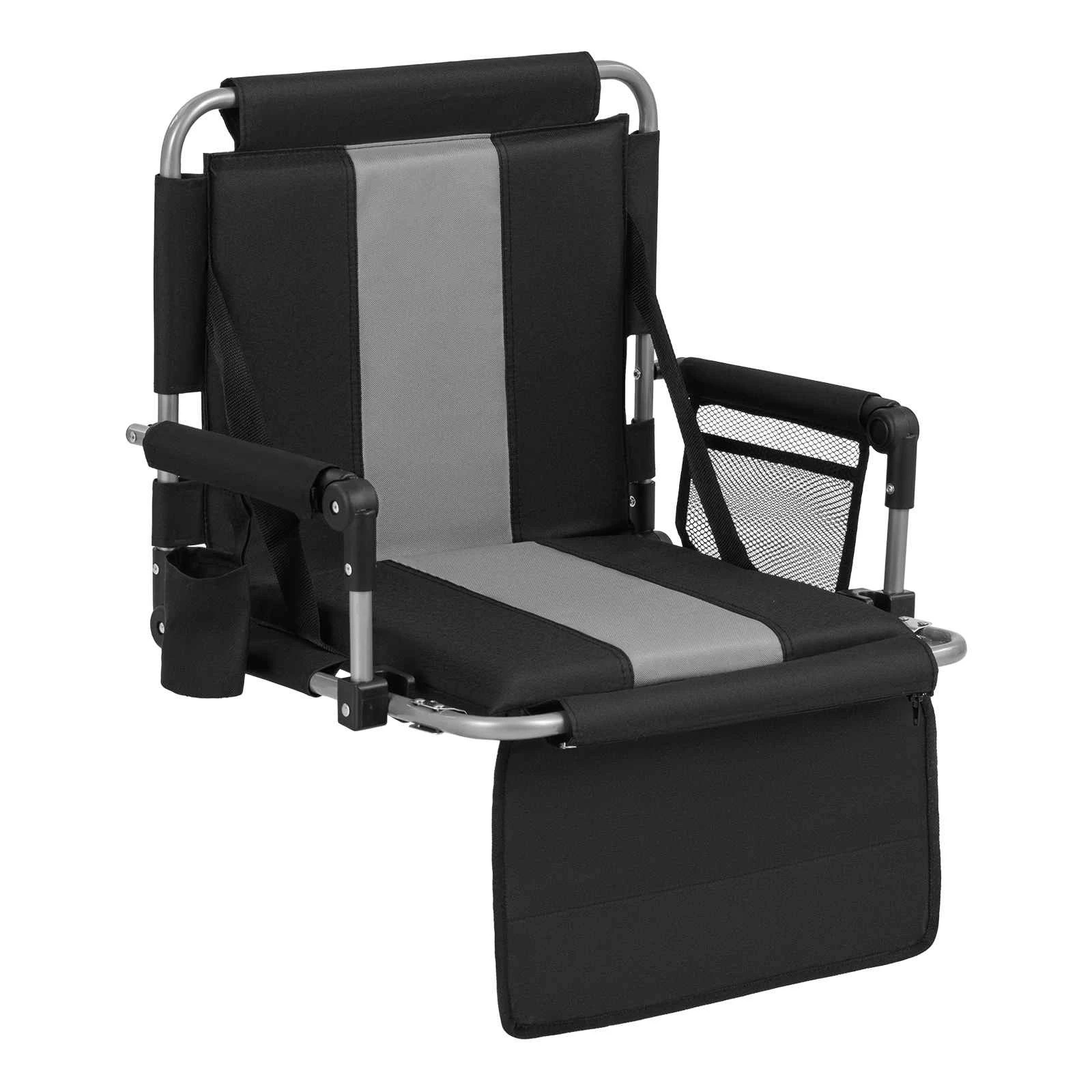 1 Costway Foldable Stadium Seat 54CM Bleacher Chair w/Back Support & Padded Cushions Portable Chair - Grey, 1 of 4