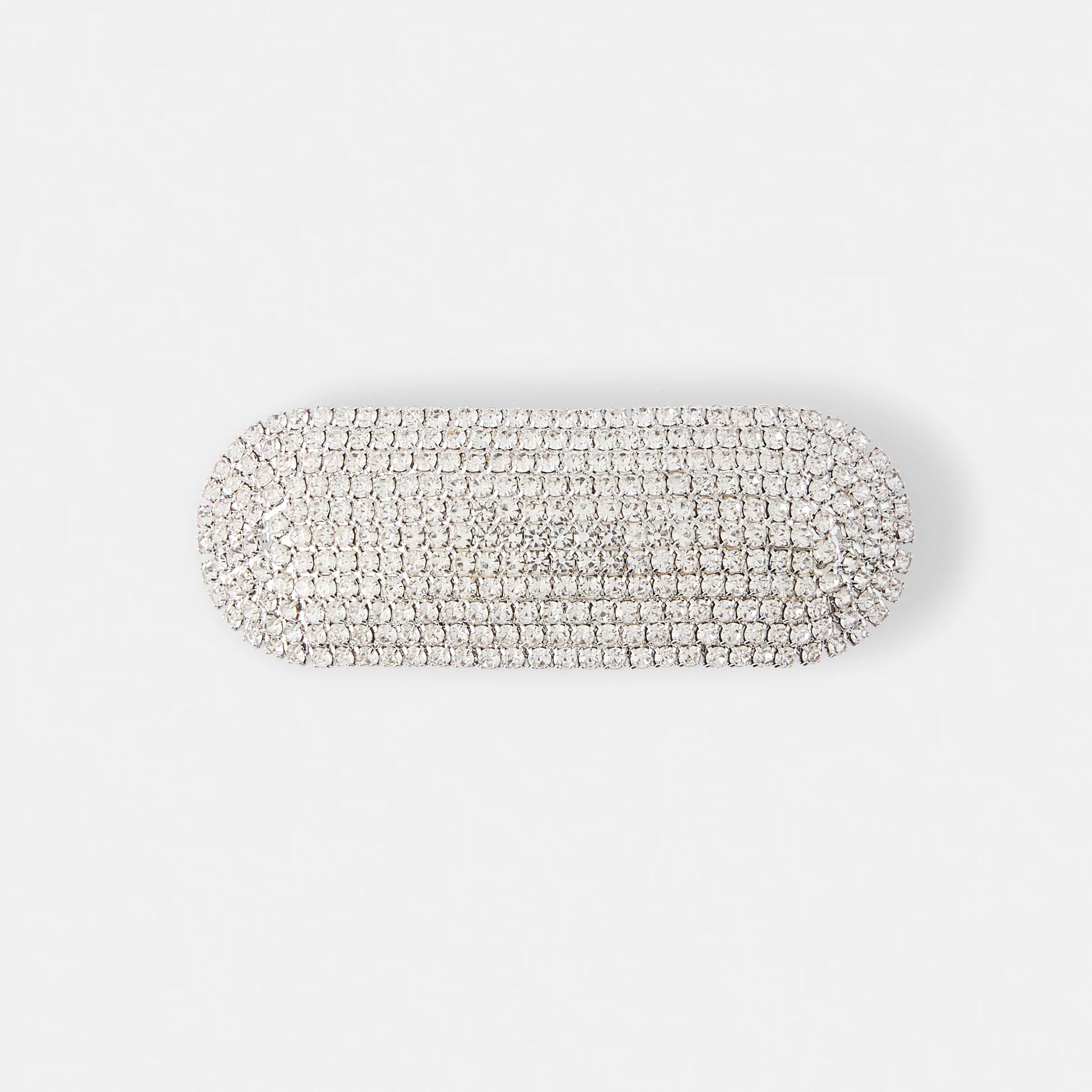 2 Silver Tone Diamante Sparkly Barrette Hair Clip Silver, 2 of 5