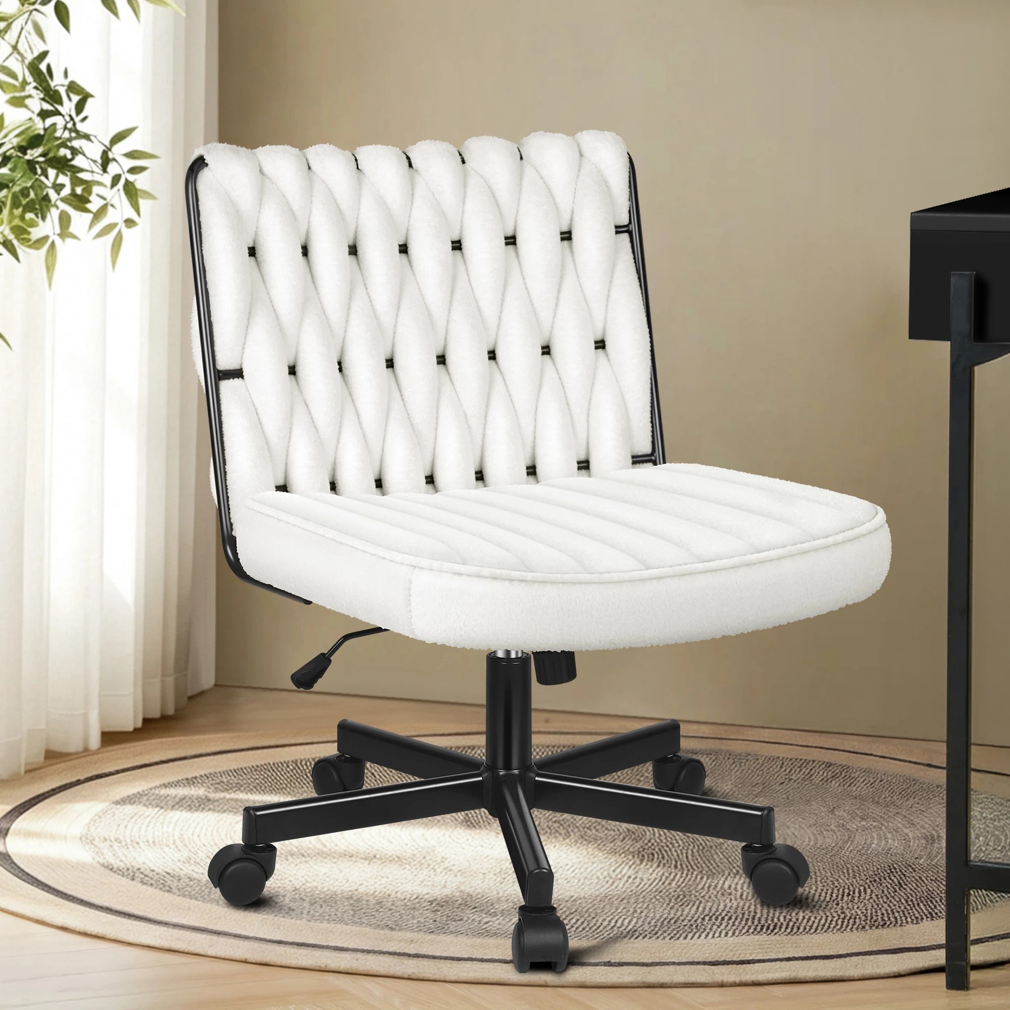 2 Alfordson Armless Office Desk Chair Mid Back Wide Seat w/ Wheels Boucle - White, 2 of 10