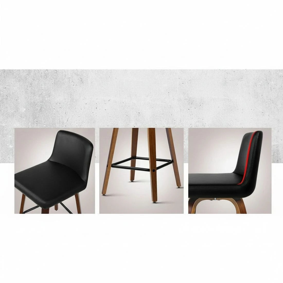 4 Artiss 2x Bar Stools Swivel Leather Padded Wooden - Black, 4 of 6