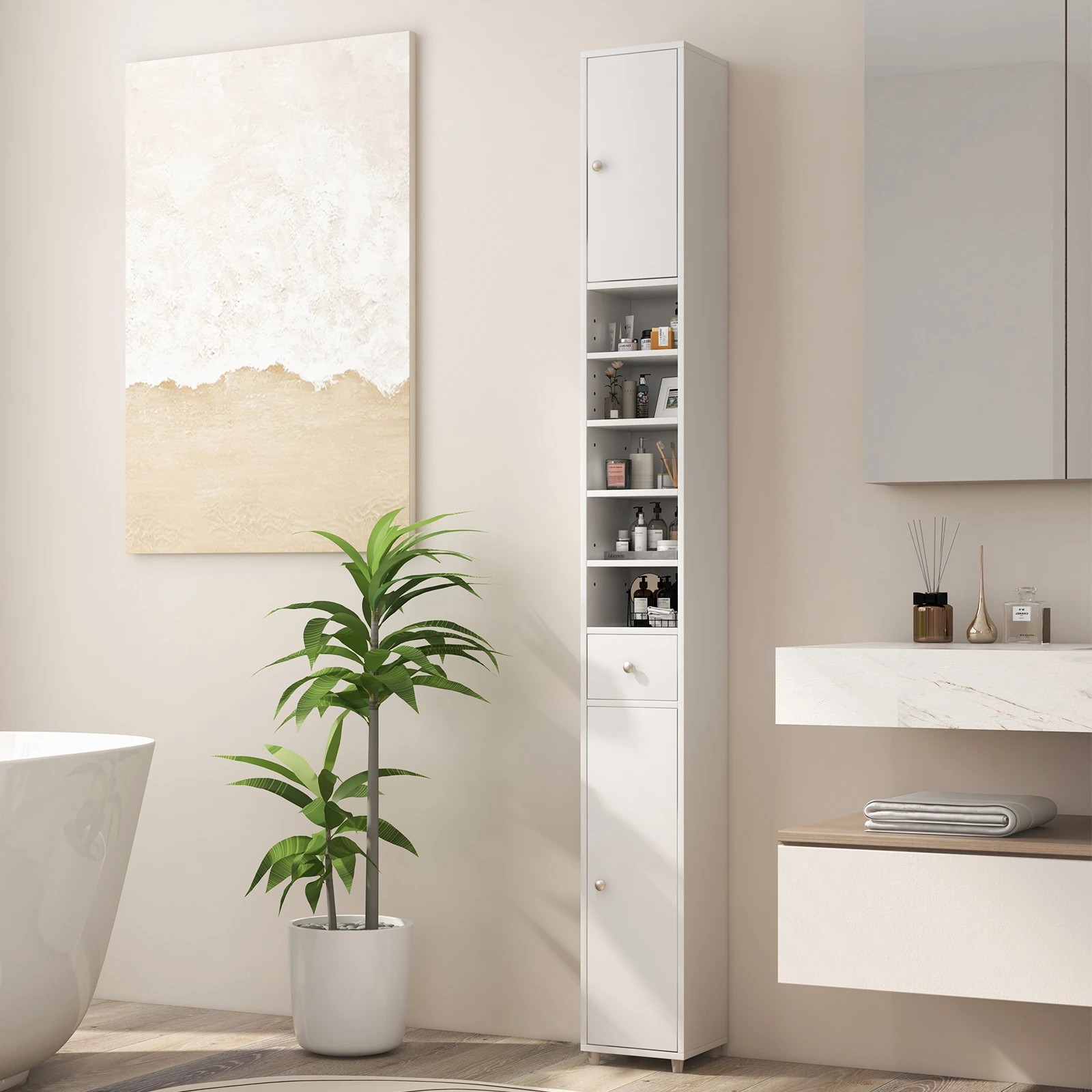 2 Costway 1.8M Slim Bathroom Cabinet Storage Organizer Kitchen Cupboard Sideboard - White, 2 of 2
