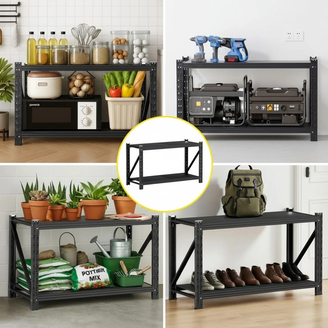 7 Giantz 2x 0.9M Garage Shelving Workbench Warehouse Rack - Black, 7 of 7