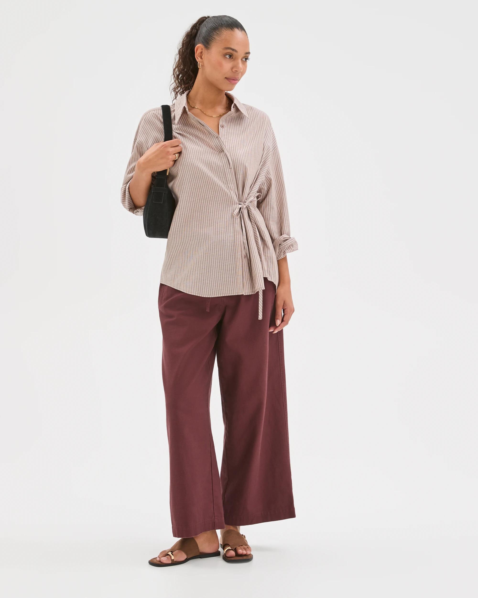 1 Target Woman Australian Cotton Wide Leg Textured Pants CHOCOLATE PLUM, 1 of 6
