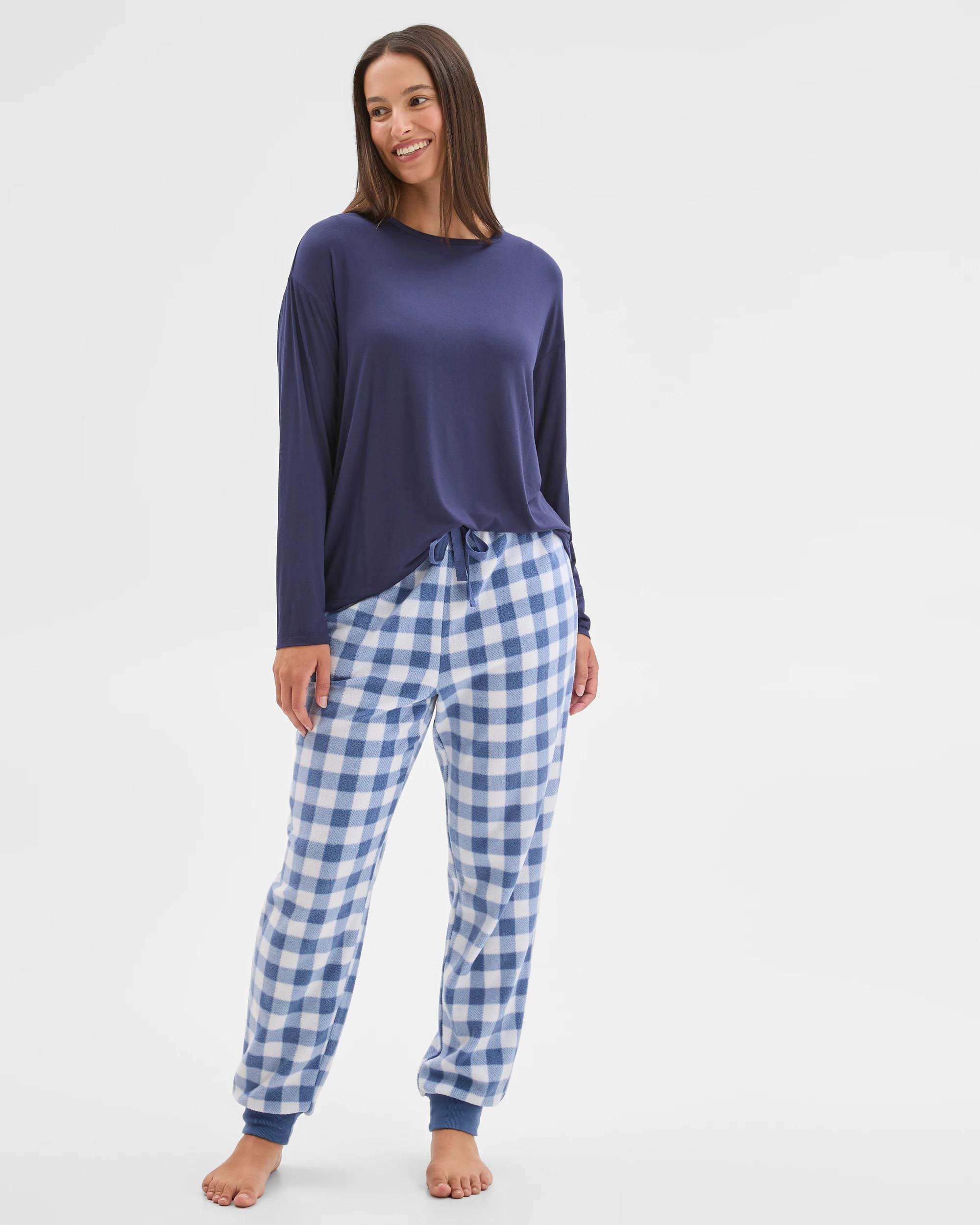 3 Target Woman Fleece Sleep Pyjama Jogger Pants GINGHAM BLUE, 3 of 7