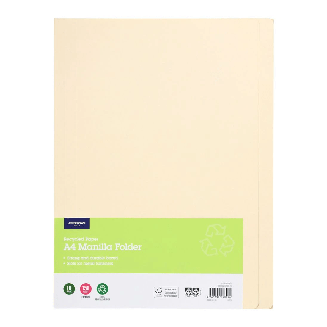 1 J.Burrows A4 Manila Folder Buff 10 Pack, 1 of 4