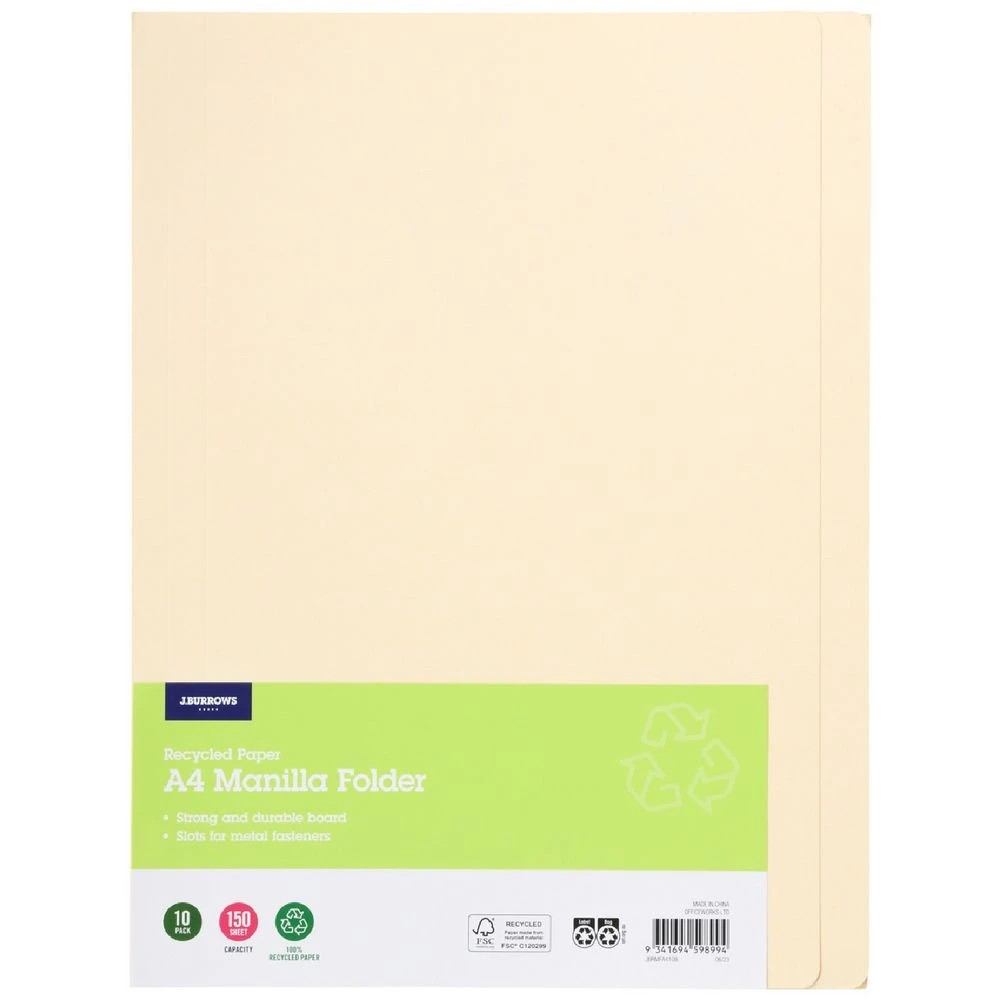 1 J.Burrows A4 Manila Folder Buff 10 Pack, 1 of 4