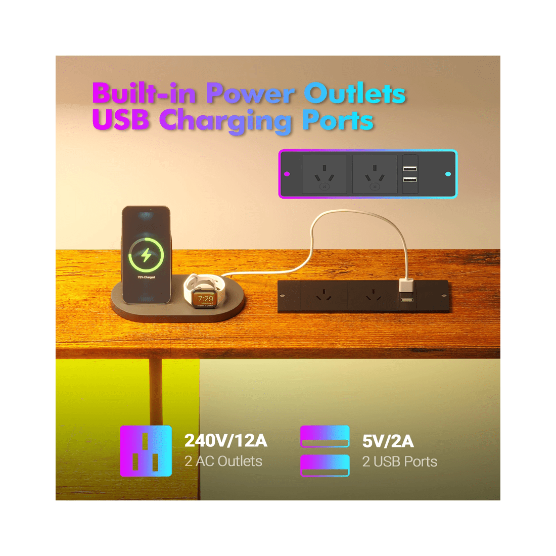 6 Advwin Gaming Desk With Led Lights Power Outlets Reversible Printer Storage Shelf 120cm Walnut, 6 of 10