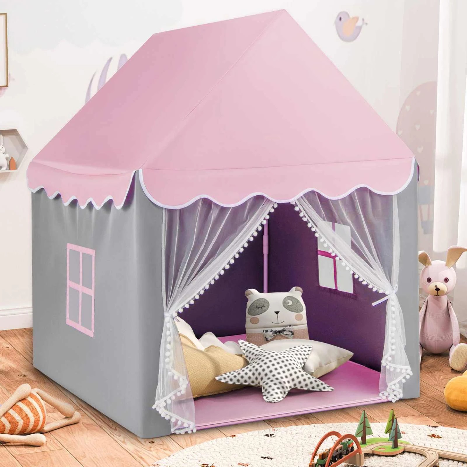 1 Costway Play Tent Large Castle Playhouse Fairy Tent - Pink, 1 of 5