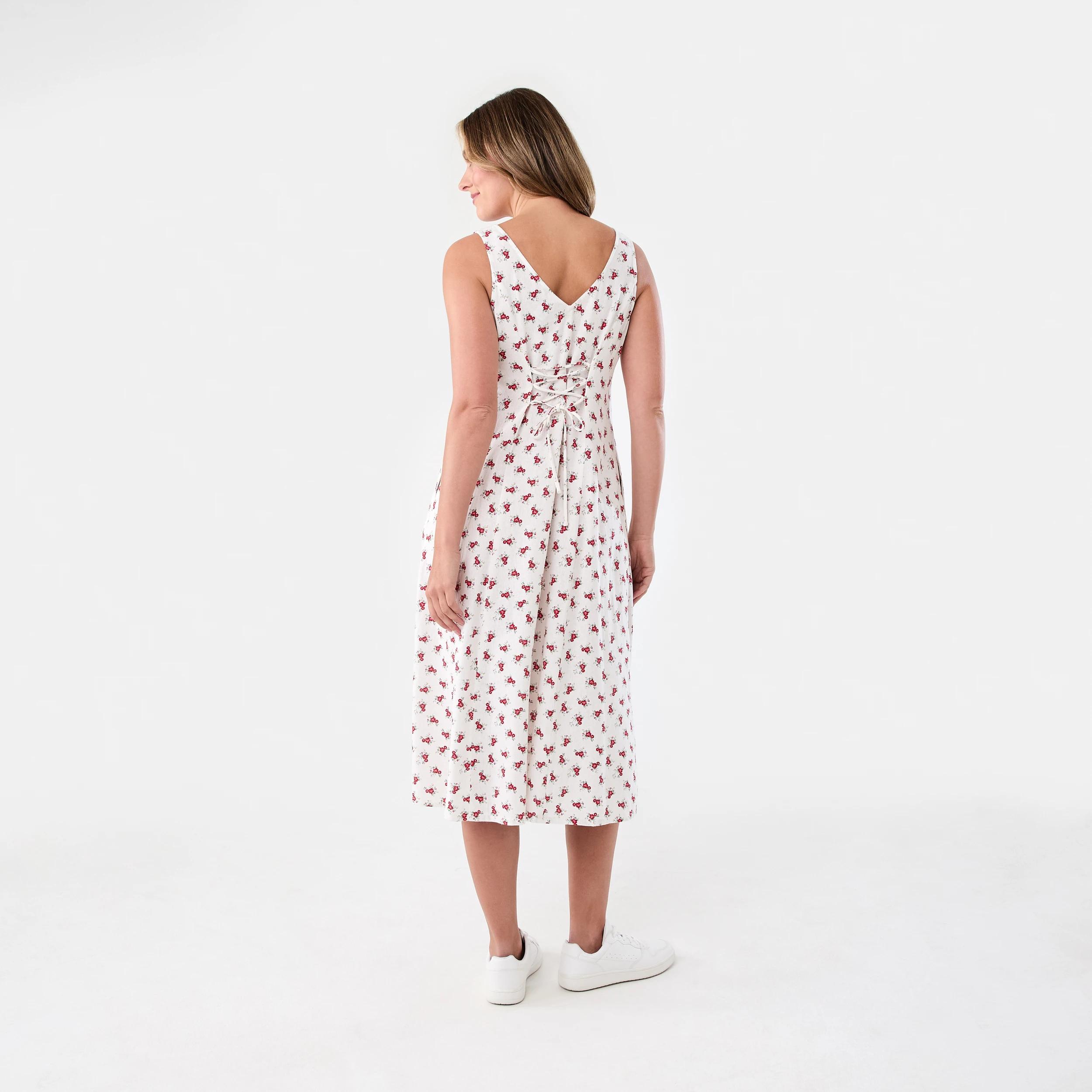 3 Sleeveless Button Front Linen Blend Midi Dress Rose Ditsy, 3 of 9