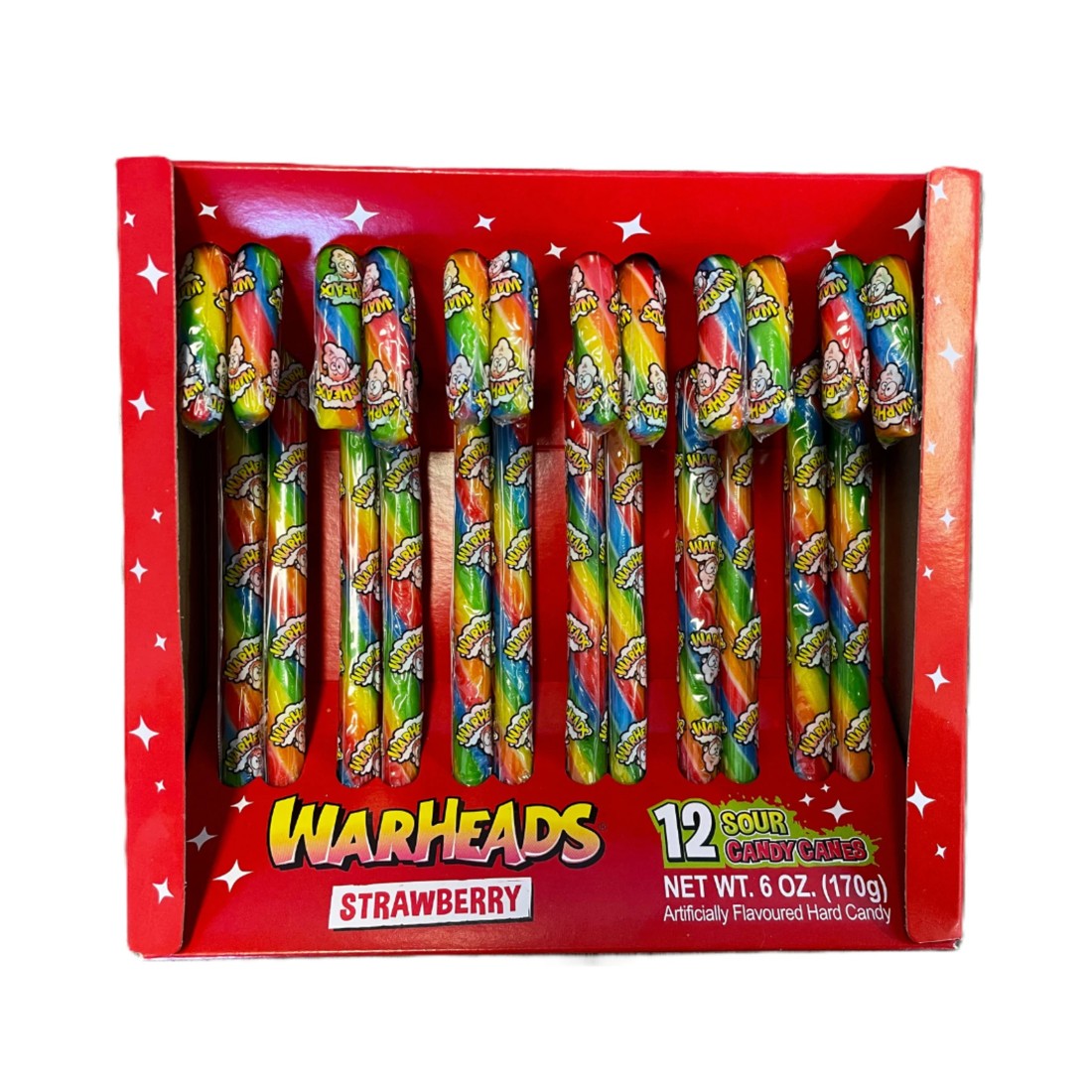 1 12 Pack Warheads Strawberry Sour Candy Canes 170g, 1 of 2
