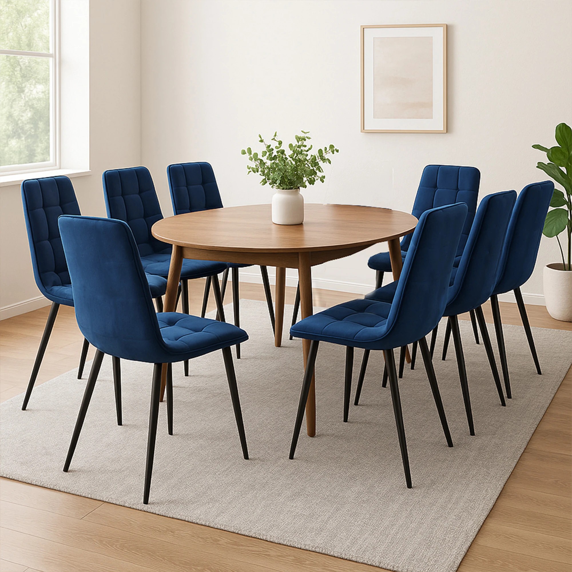 8 Levede 8x Dining Chairs Kitchen Velvet Chair Lounge Room Retro Padded Seat Blue, 8 of 8