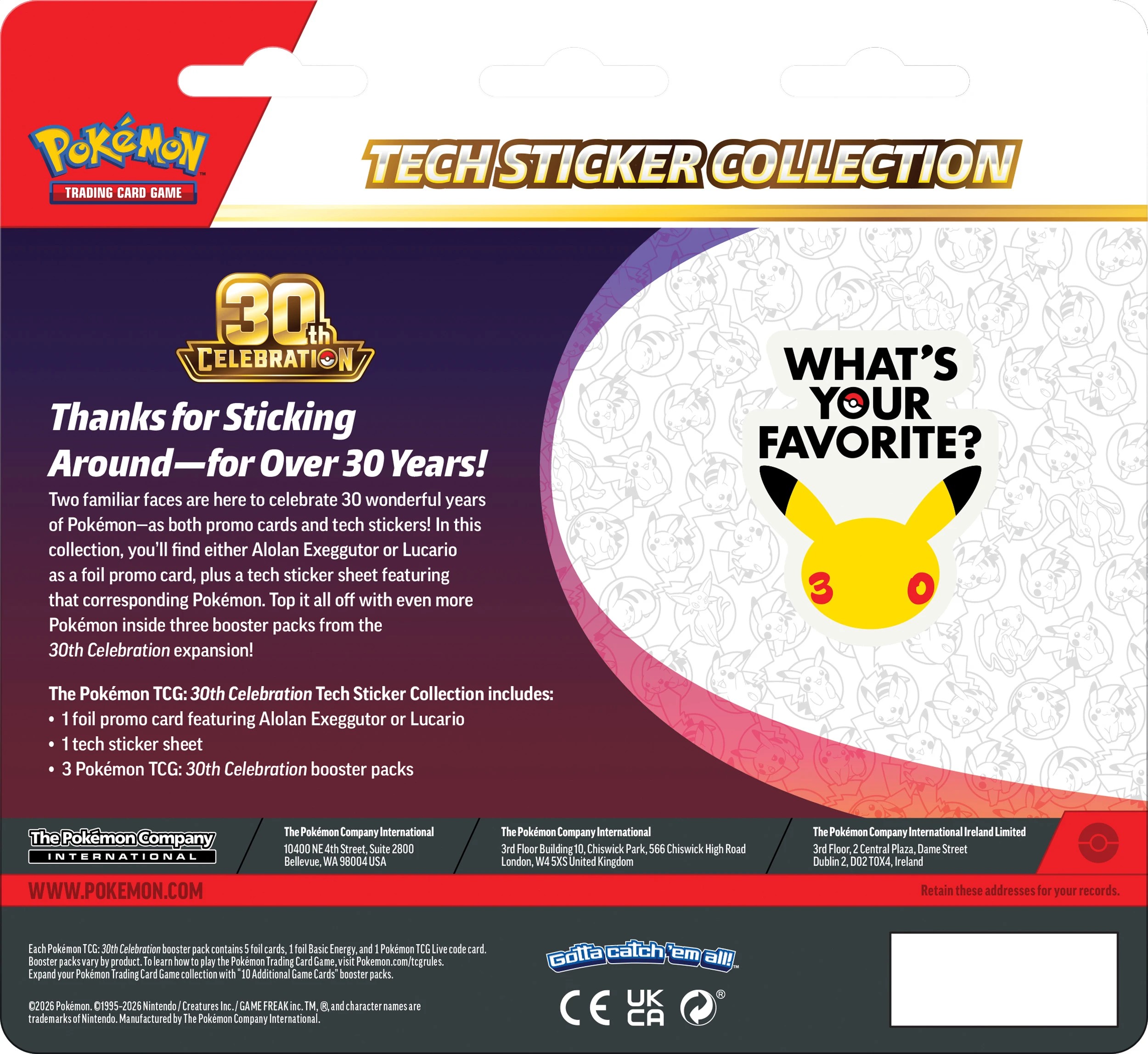 3 Pokemon Trading Card Game: 30th Celebration Tech Sticker Collection - Assorted, 3 of 5