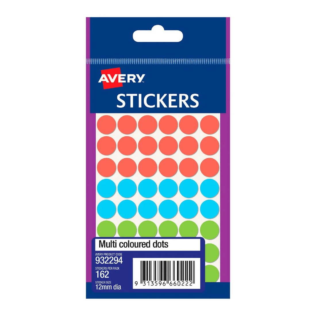 1 Avery Stickers Multi Coloured Dots 12mm 162 Pack, 1 of 1