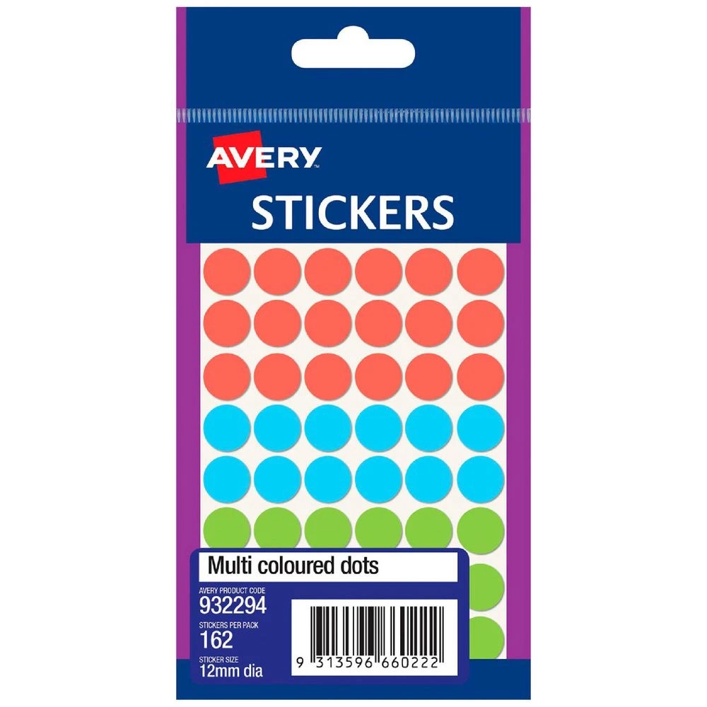 1 Avery Stickers Multi Coloured Dots 12mm 162 Pack, 1 of 1