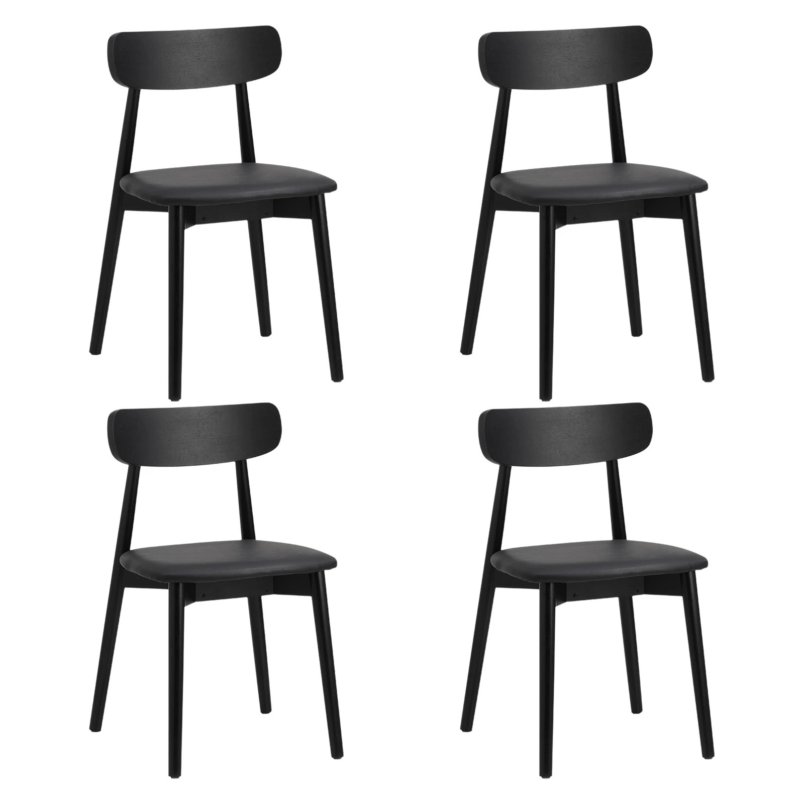 2 Oikiture 4x Dining Chairs Kitchen Chair PU Leather Solid Wood Cafe Lounge - Black, 2 of 9