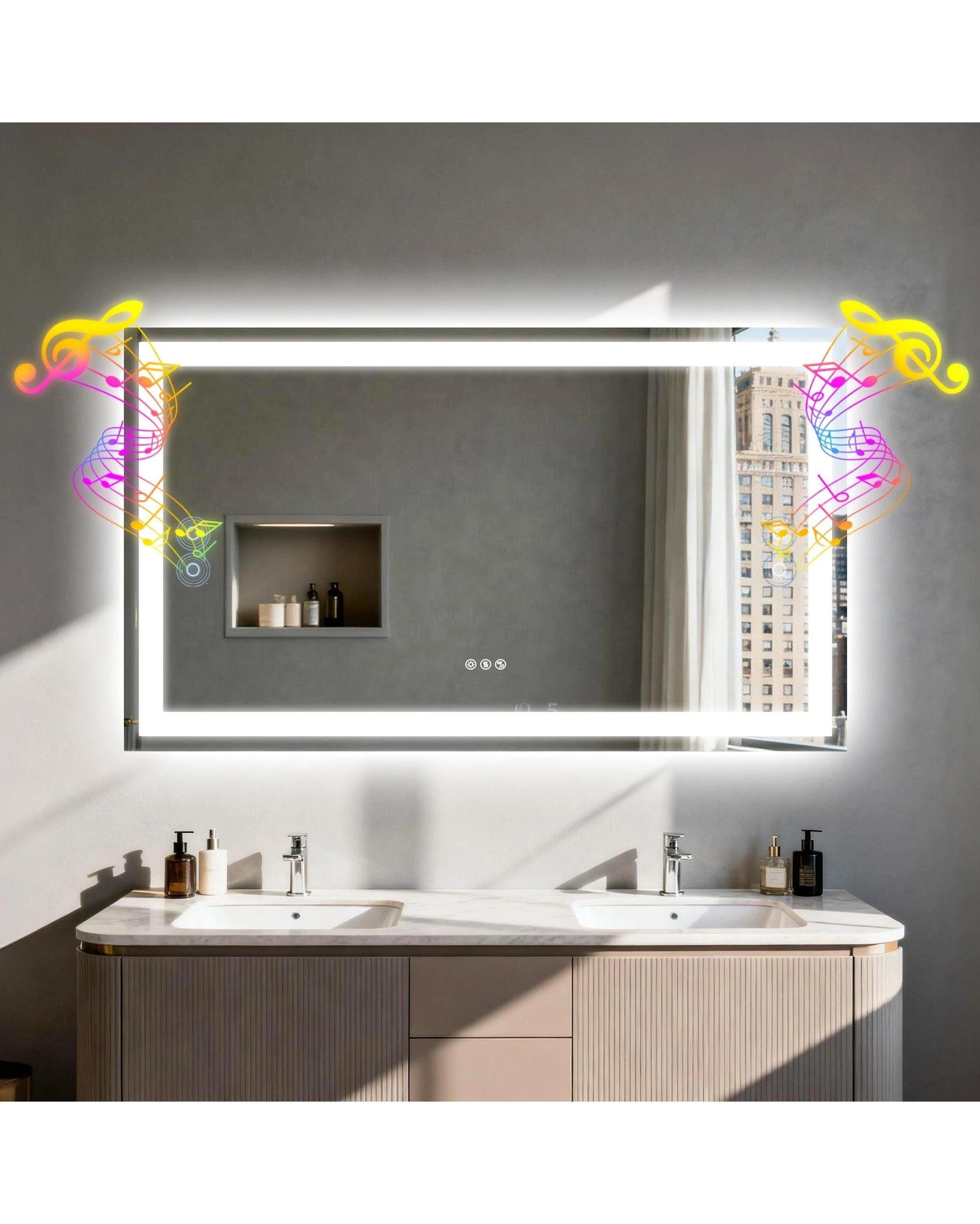 2 OAKORY 120x70cm Rectangular LED Bathroom Mirror with Bluetooth Speaker Dimmable Light Anti-Fog Touch Control, 2 of 4