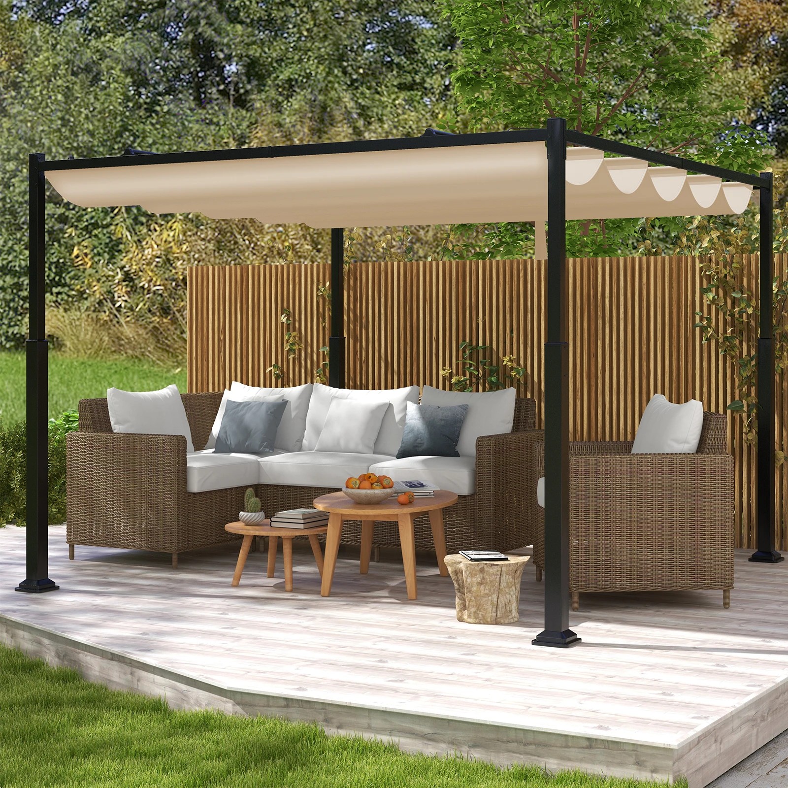 1 Costway 3x3M Outdoor Pergola w/Retractable Canopy - Beige, 1 of 2