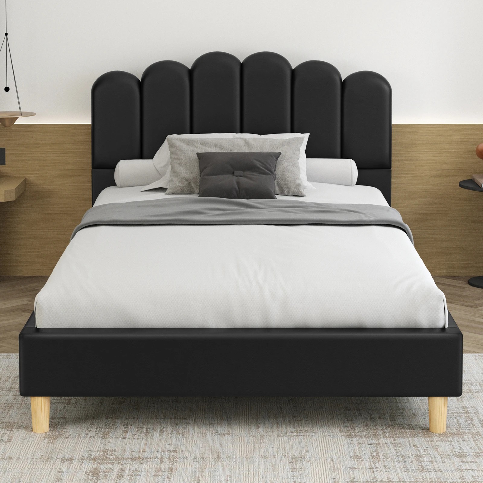 3 Alfordson Bed Frame King Single Upholstered Platform Base Leather Tania - Black, 3 of 10