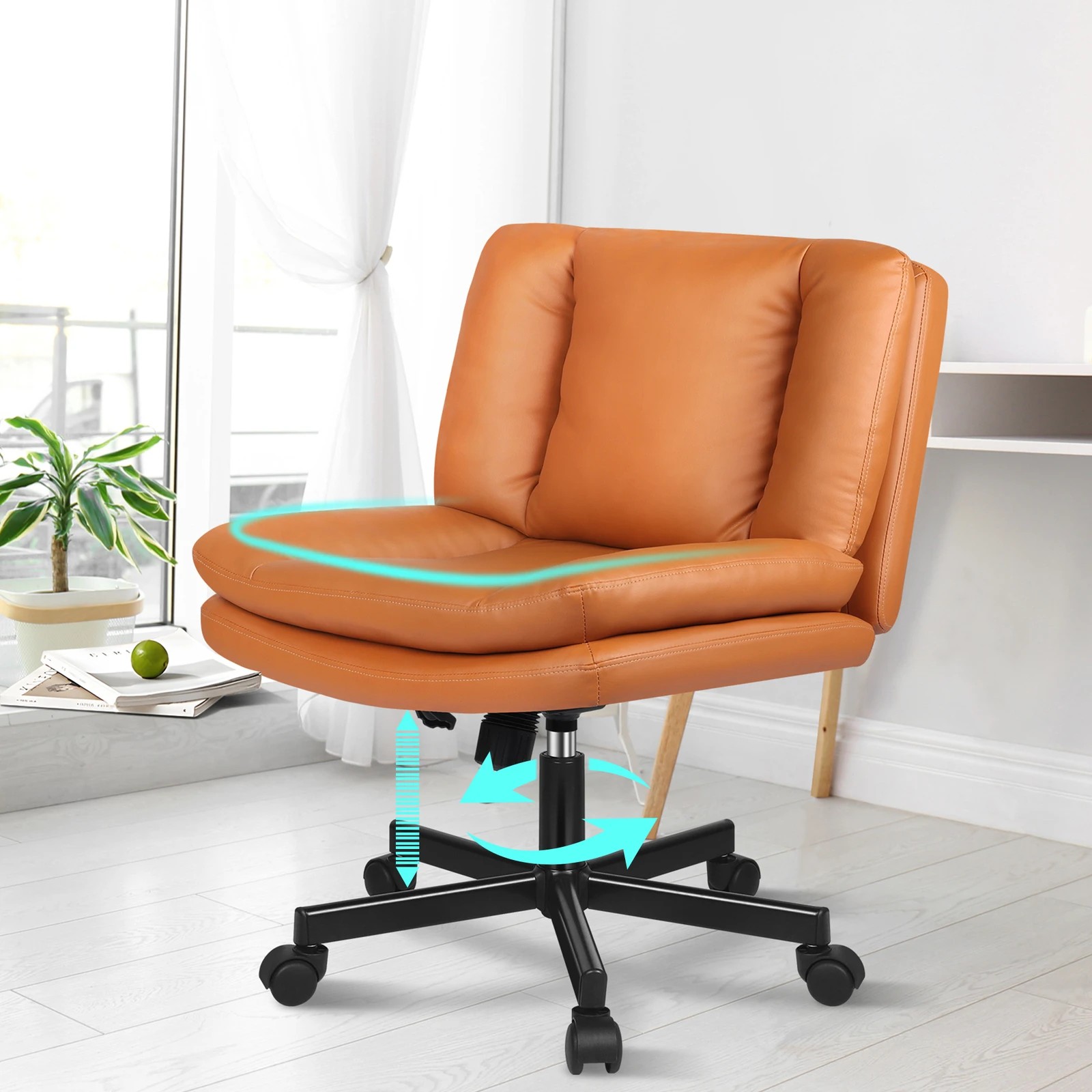 2 Alfordson Armless Office Desk Chair Mid Back Wide Seat w/ Wheels Leather - Brown, 2 of 7