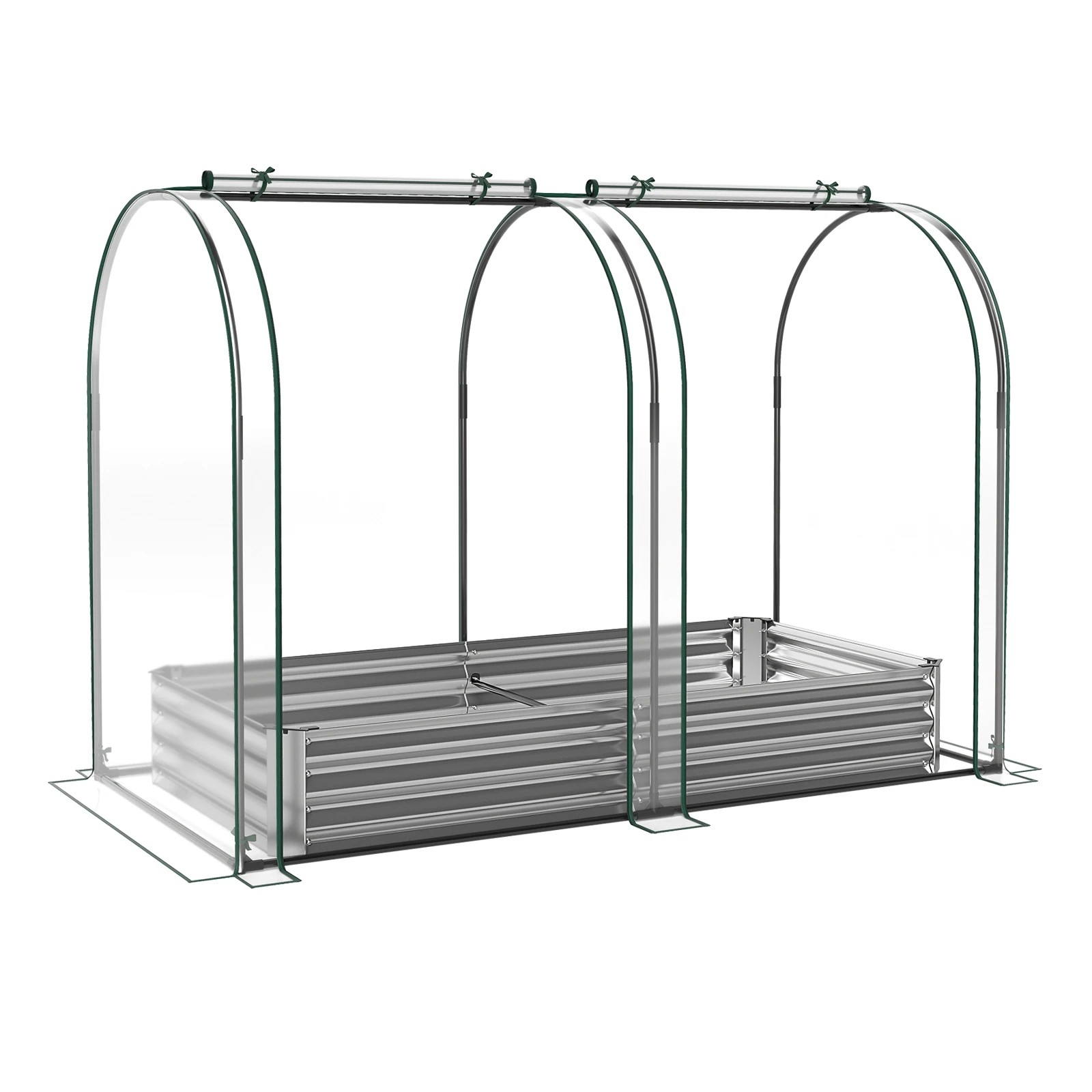 1 Costway 180x90x30cm Galvanized Raised Garden Bed Planter Box w/2 Roll-up Window - Silver, 1 of 1