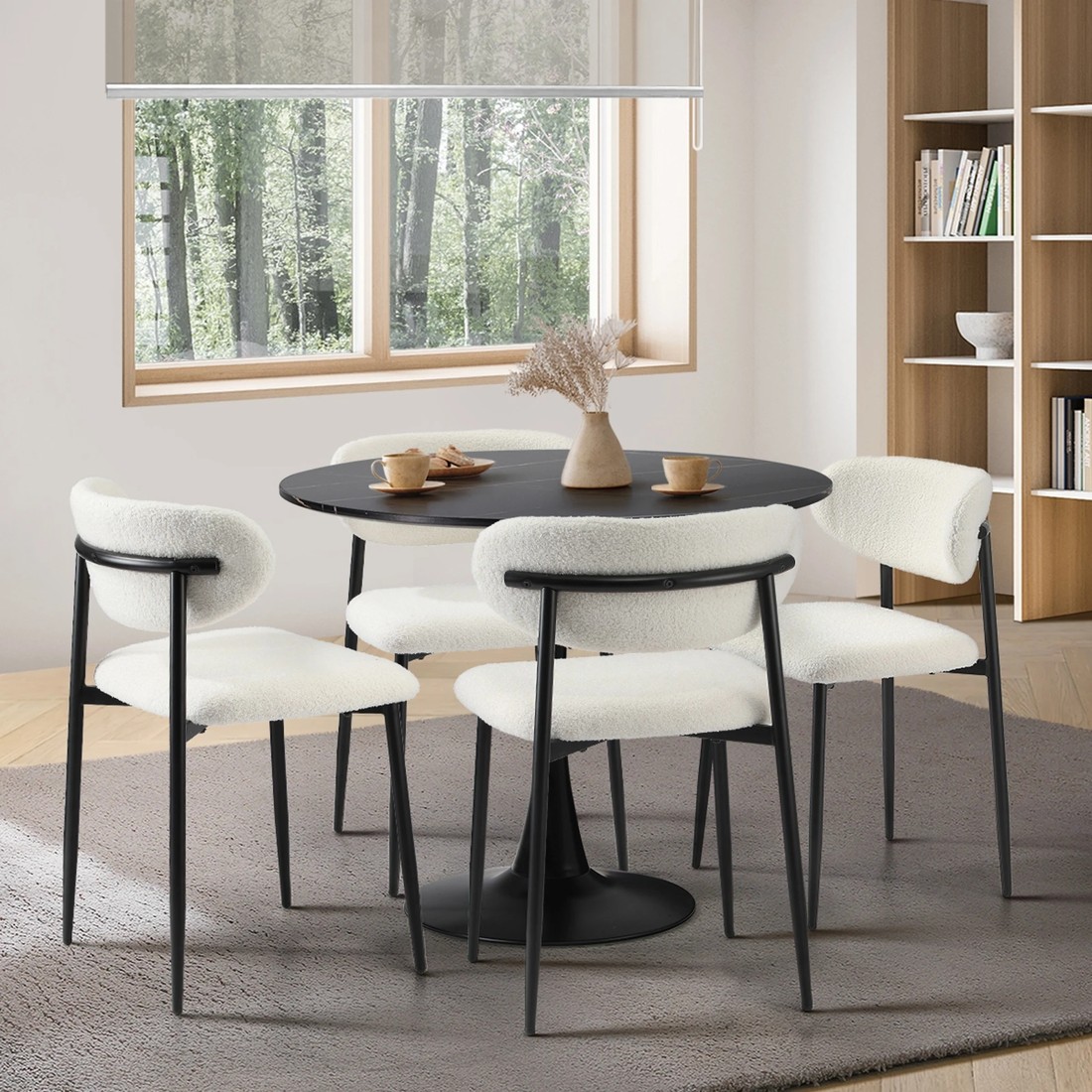 3 Oikiture 90cm Round Dining Table With 4x Dining Chairs Boucle
 - Multi, 3 of 10