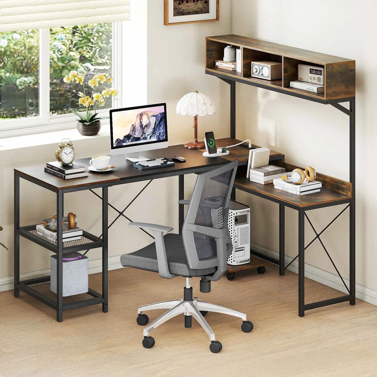 2 Costway L-Shaped Computer Desk w/Power Outlets Reversible Gaming Table, 2 of 4