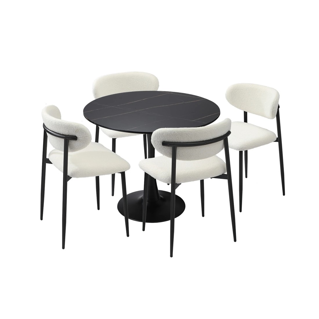 1 Oikiture 90cm Round Dining Table With 4x Dining Chairs Boucle
 - Multi, 1 of 10