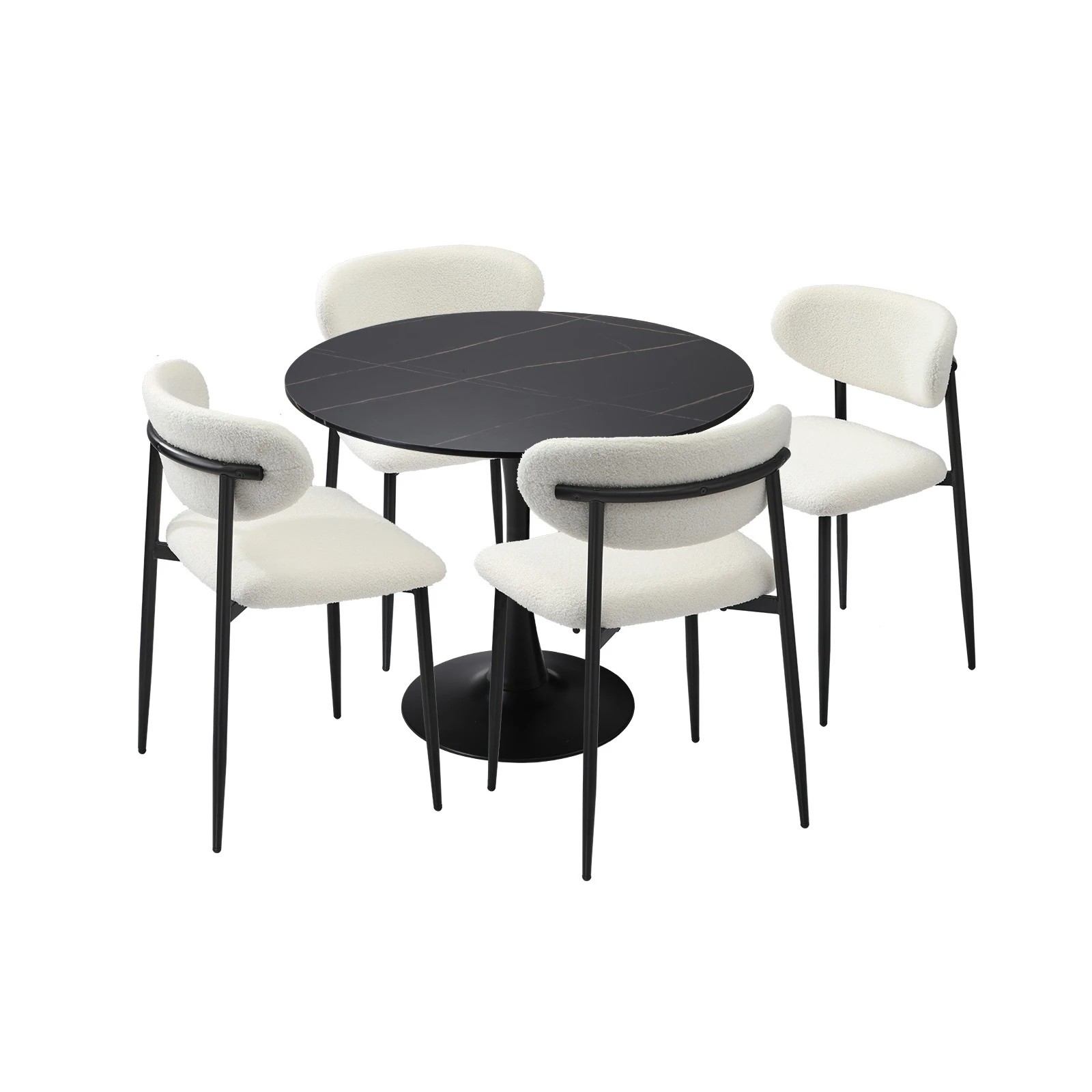 1 Oikiture 90cm Round Dining Table With 4x Dining Chairs Boucle
 - Multi, 1 of 10