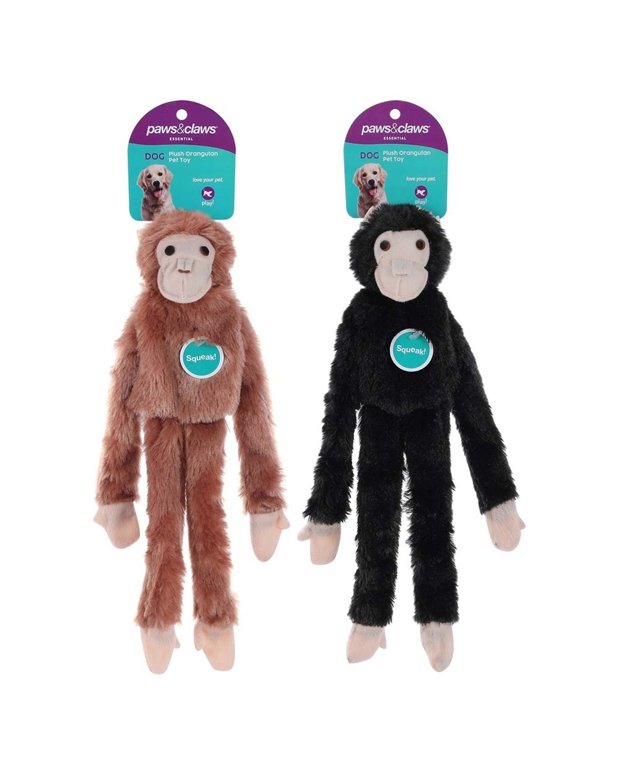 1 Paws And Claws 2PK Orangutan Plush Pet Dog Toy - Multi, 1 of 7