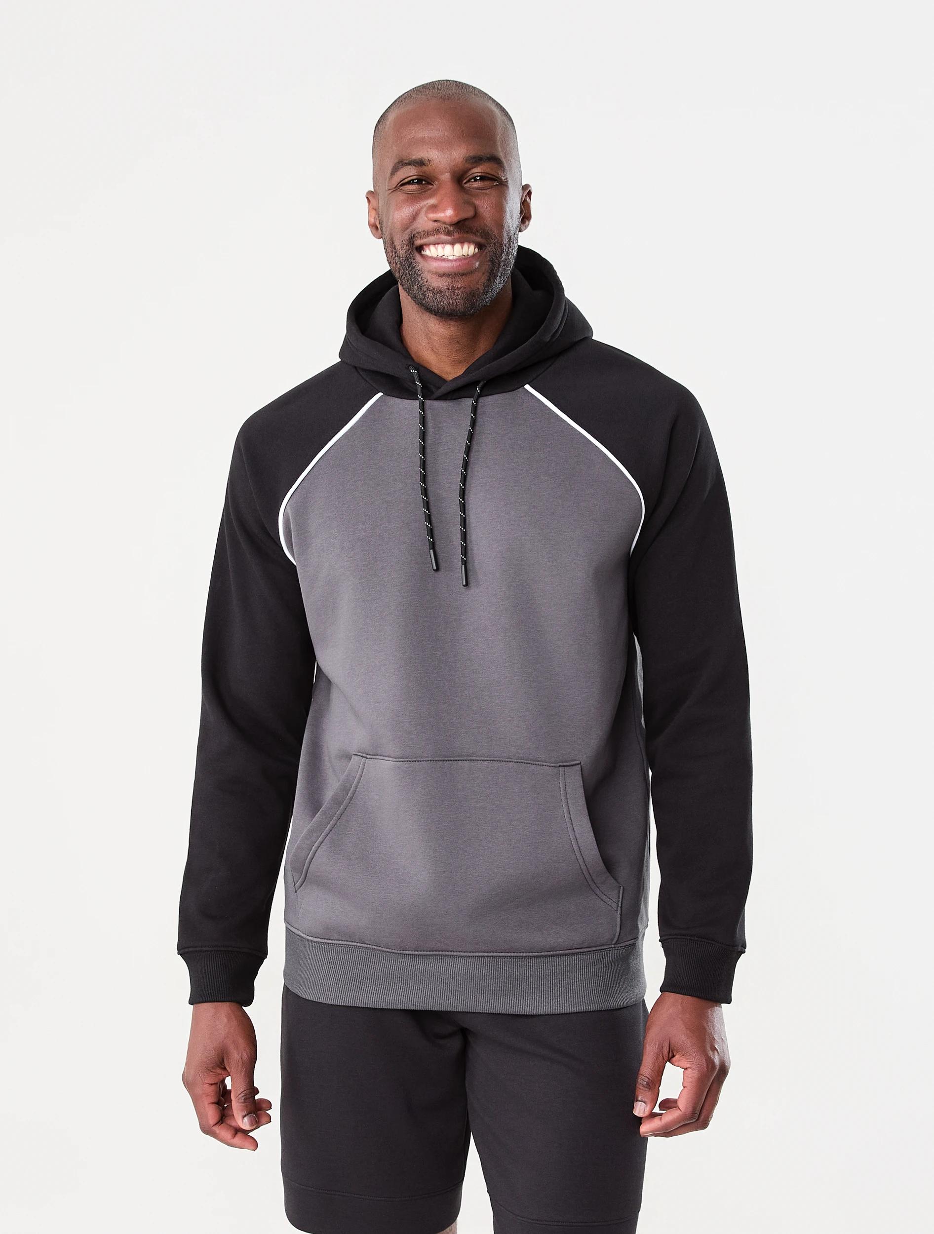 1 Active Mens Raglan Hoodie Black/grey, 1 of 6