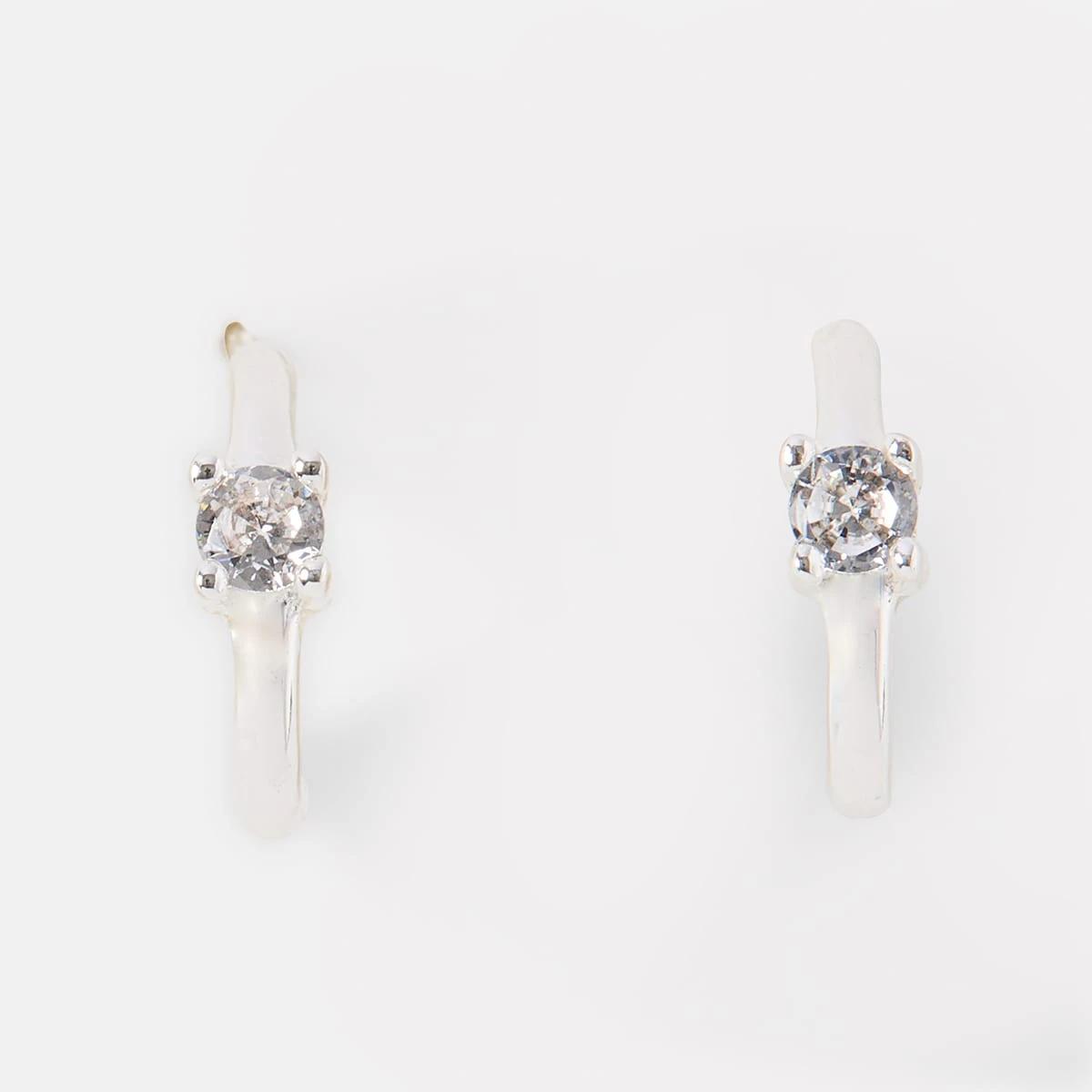 1 Sterling Silver 925 Cubic Zirconia Huggie Earrings - Silver Tone Silver, 1 of 5