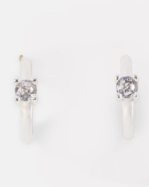 Sterling Silver 925 Cubic Zirconia Huggie Earrings - Silver Tone