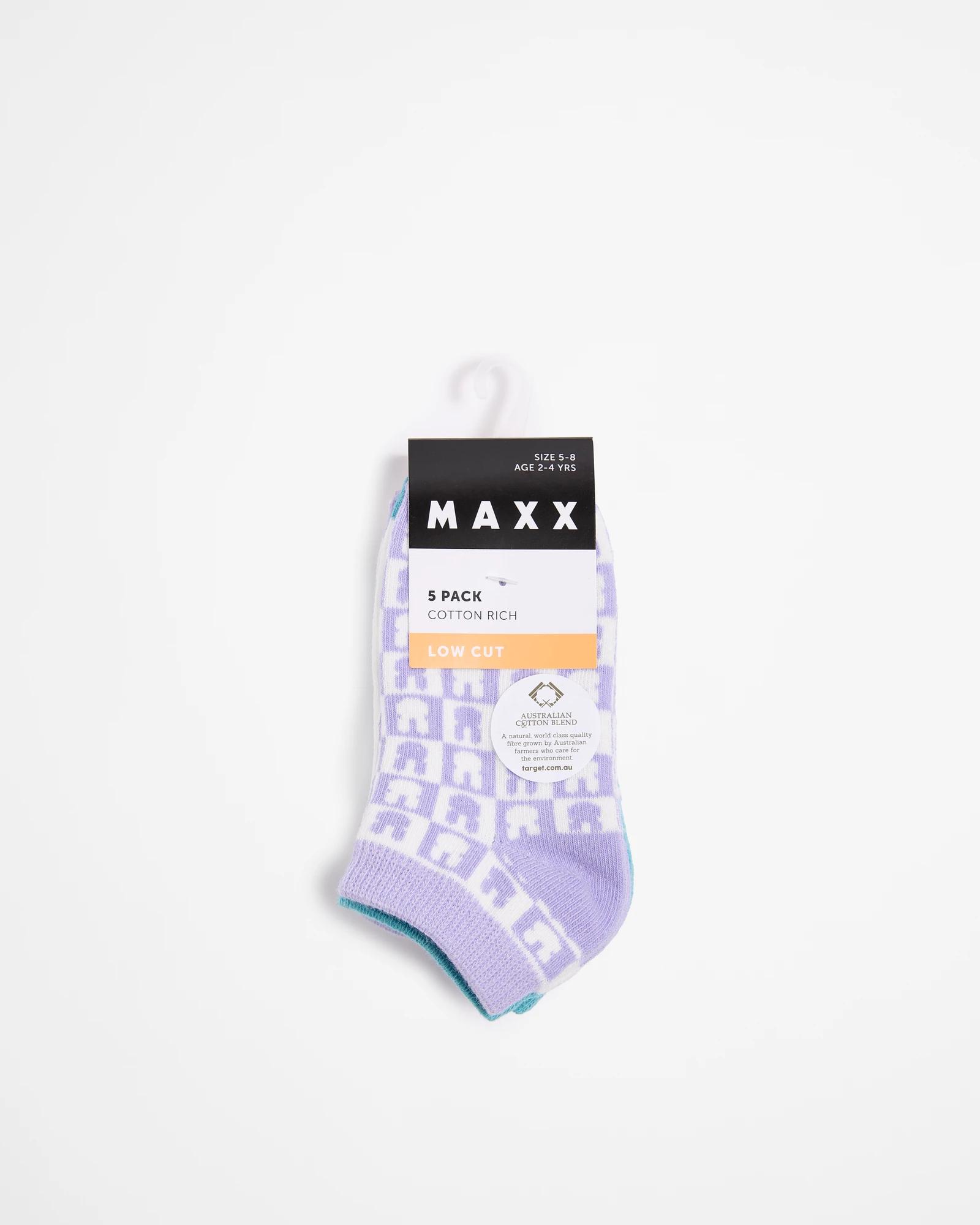 3 Kids Low Cut Bunny Check 5 Pack Socks - Maxx BUNNY CHECK GREEN/PURPLE, 3 of 3