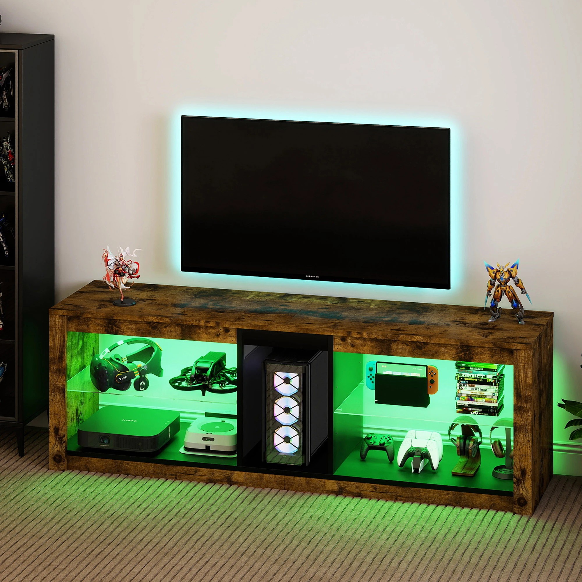 7 Levede TV Unit Stand Cabinet  with LED Lights 140cm - Brown, 7 of 10