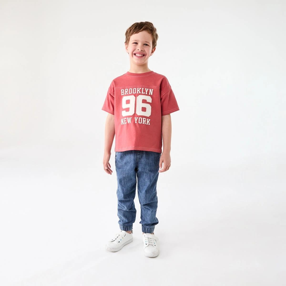 5 Short Sleeve Oversized Print T-shirt VARSITY TOP STITCH WASHED RED, 5 of 6