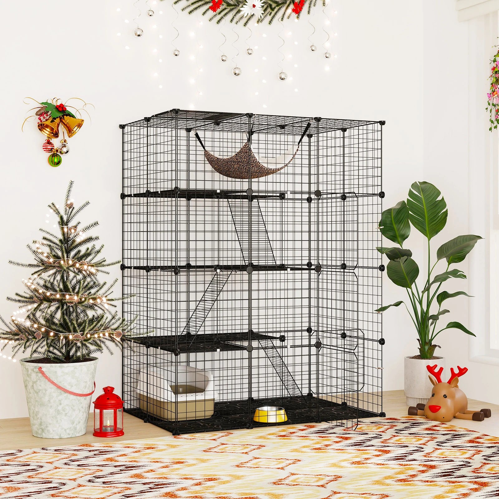 2 Costway 4 Tier Cat Enclosure 142 CM Large Cat Cage w/Hammock, 2 of 4