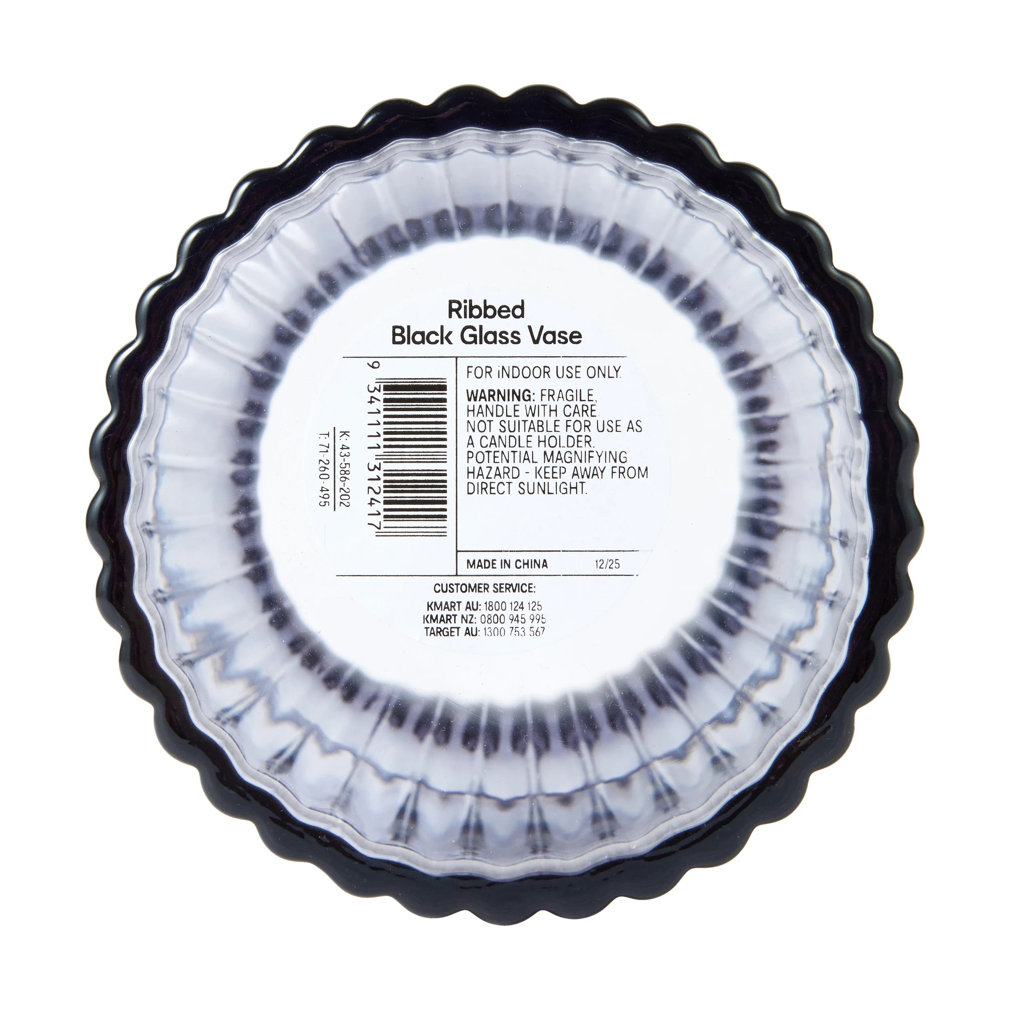 3 Ribbed Black Glass Vase, 3 of 5