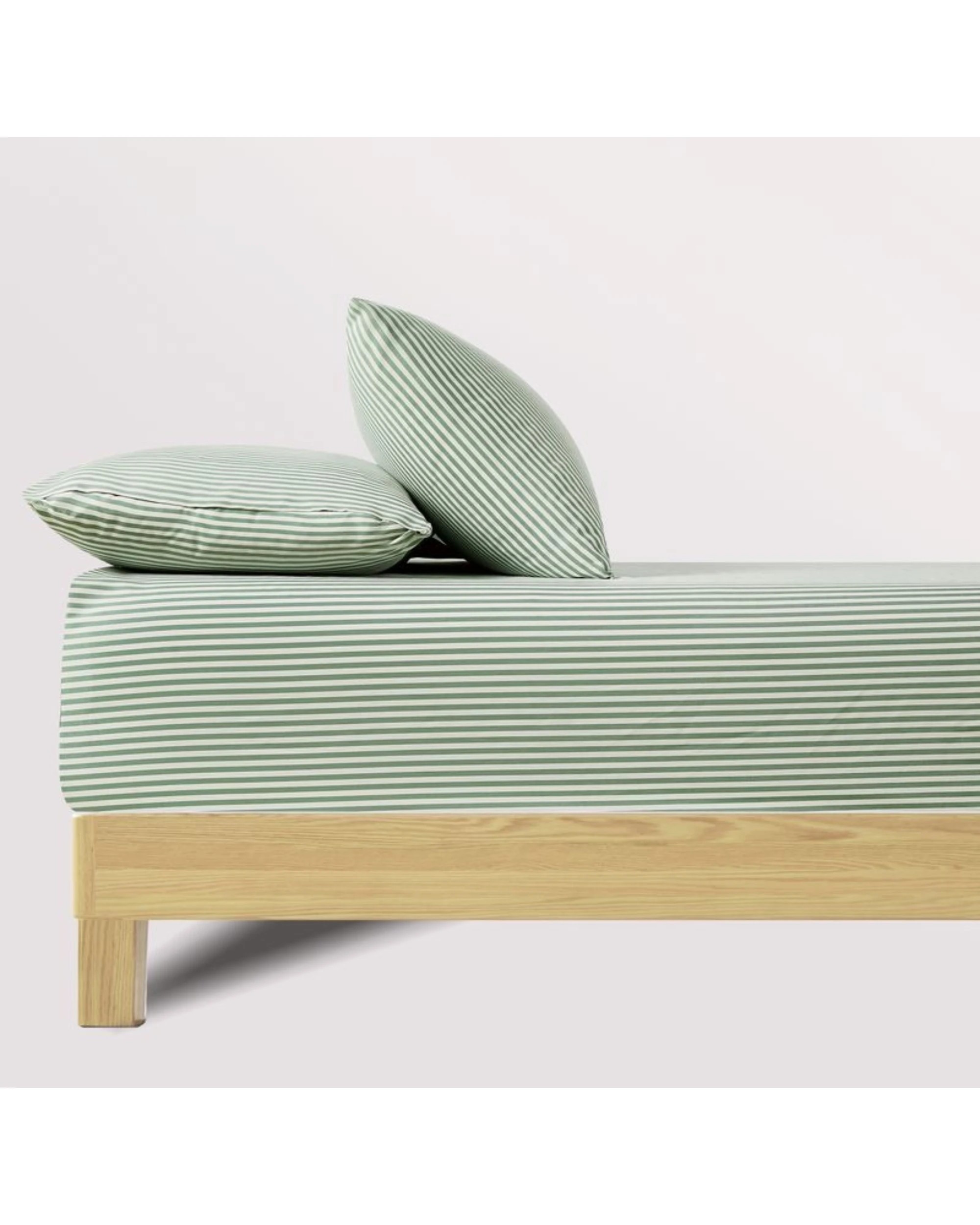 2 CleverPolly Yarn-Dyed Washed Microfibre Fitted Sheet Set - Single Bed - Thin Stripe Sage Green, 2 of 7