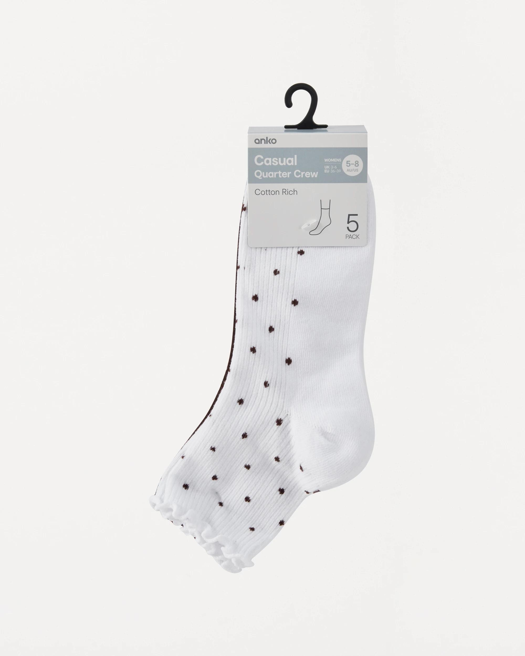 3 5 Pack Frill Quarter Crew Socks Polka Dots, 3 of 3