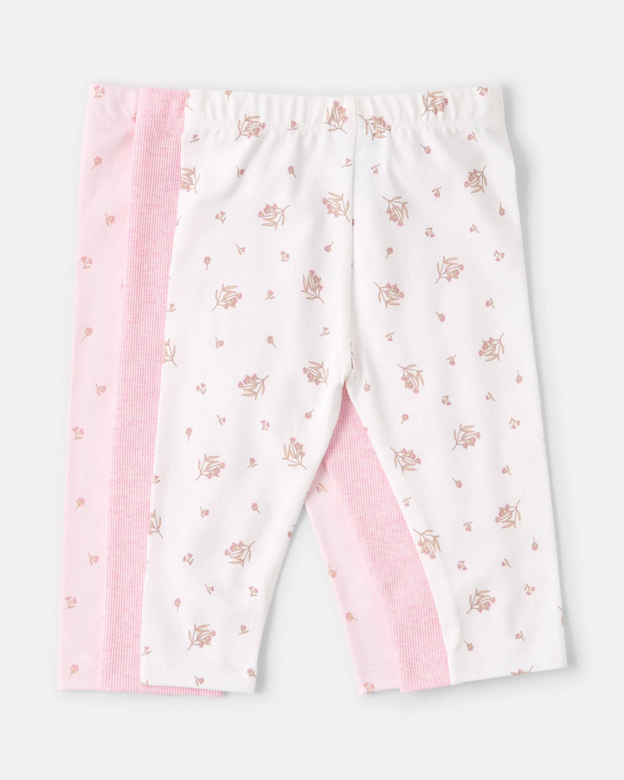 2 3 Pack Cotton Leggings Pink Flrl, 2 of 8